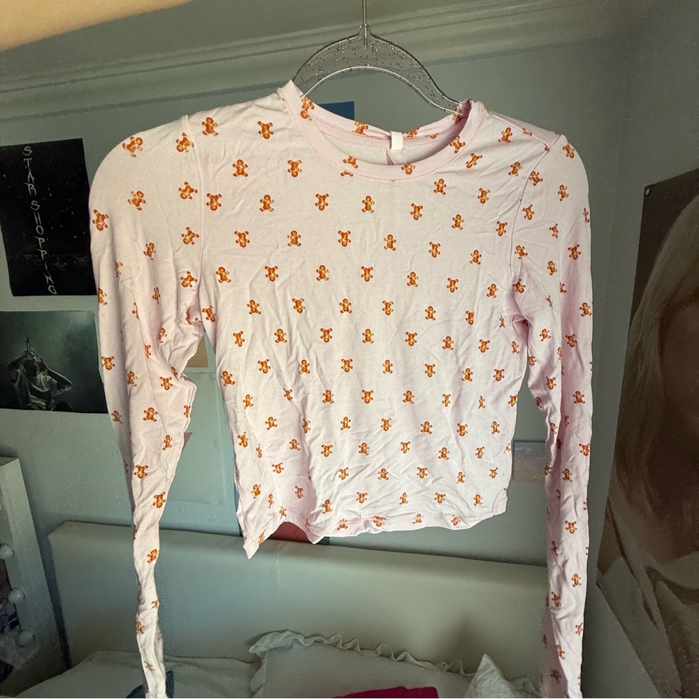 Skims Pink Gingerbread Print Long Sleeve Top